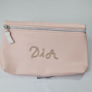 Dior Beaute Baby Pink Beaded Signature Glam Makeup Bag Clutch